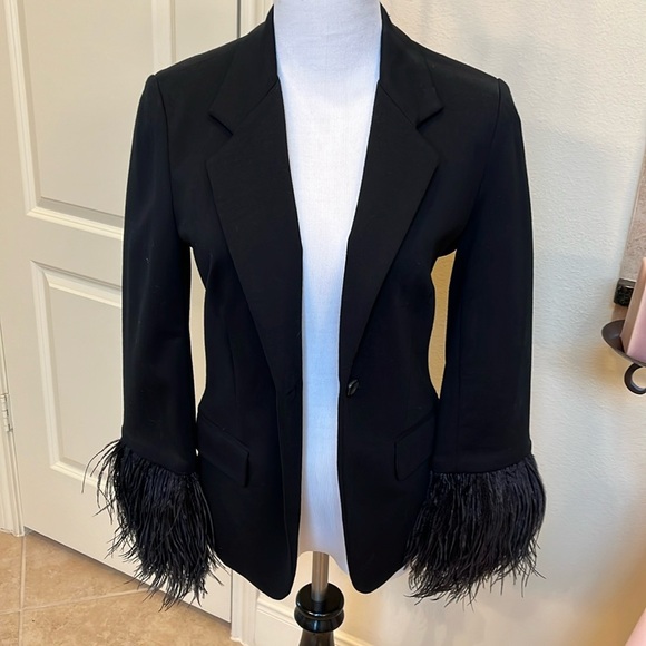 NWOT Elizabeth and James Ostrich feather blazer - Picture 2 of 12